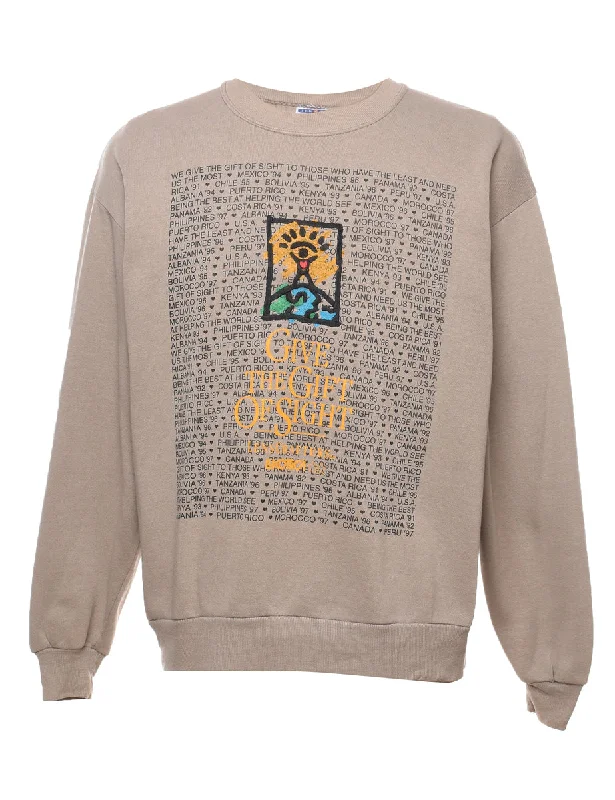 Beige Printed Sweatshirt - L