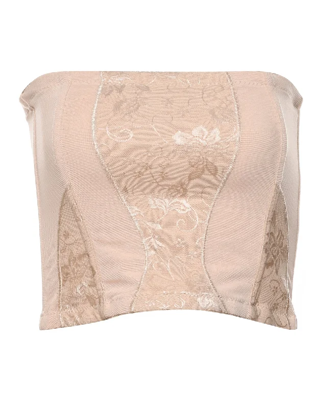 Beige Shiny Floral Corset Bandeau  - XS