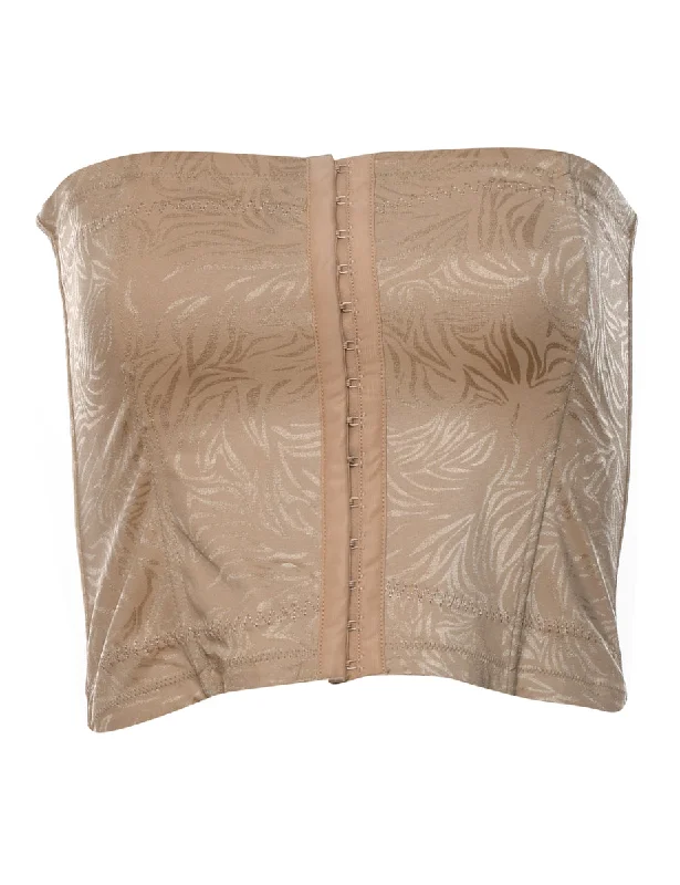 Beige Shiny Foliage Design Bandeau Corset Top - S