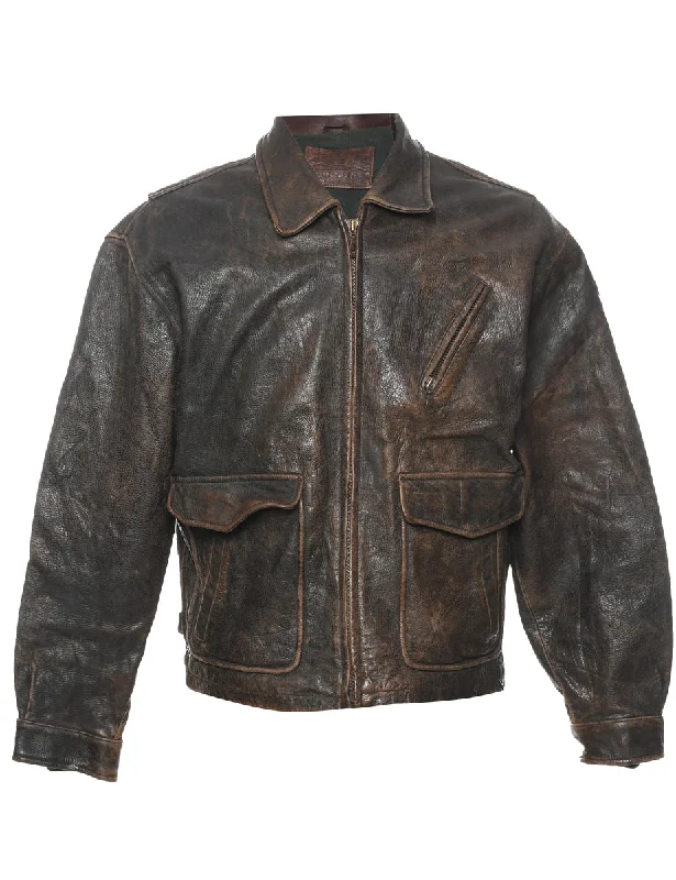 Biker Style Leather Jacket - L