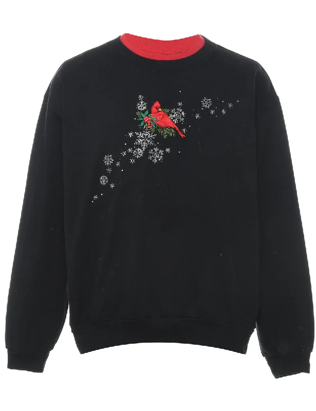 Bird Design Black & Red Christmas Sweatshirt - L