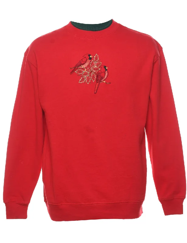 Bird Print Christmas Sweatshirt - M