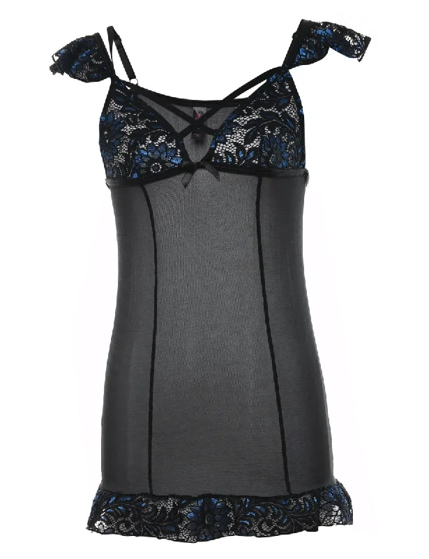 Black & Blue Sheer Lace Babydoll - XS