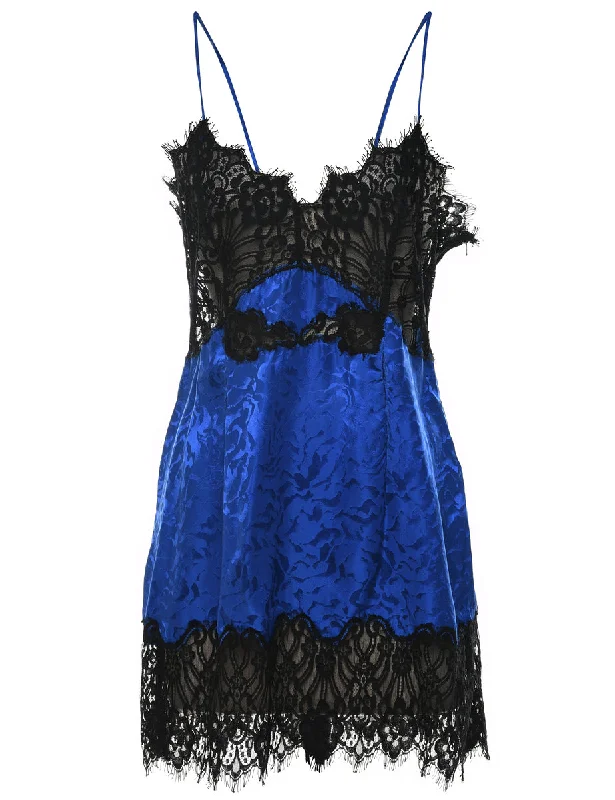 Black & Blue Silky Lace Babydoll - S