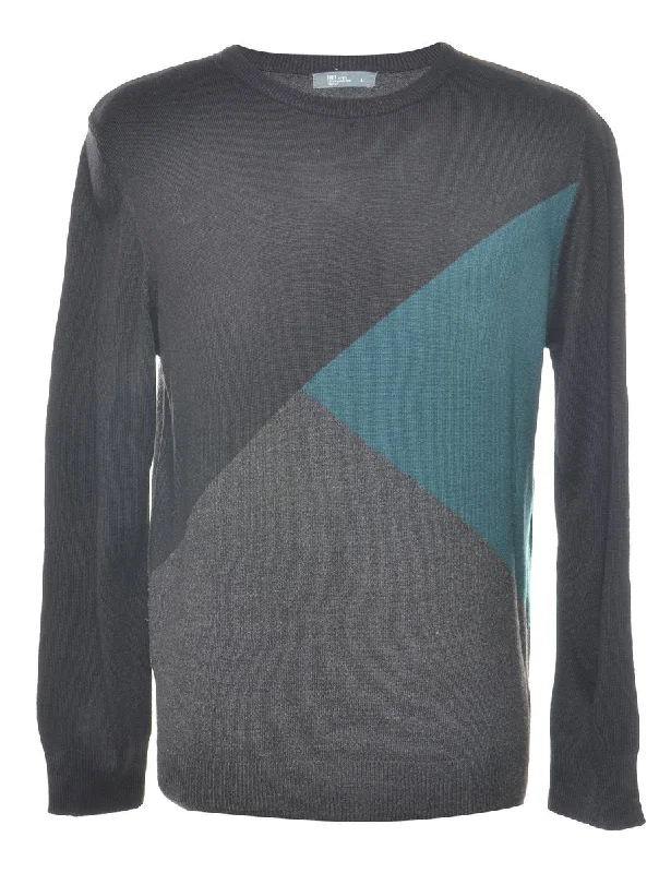 Black, Grey & Blue Knit Jumper - L