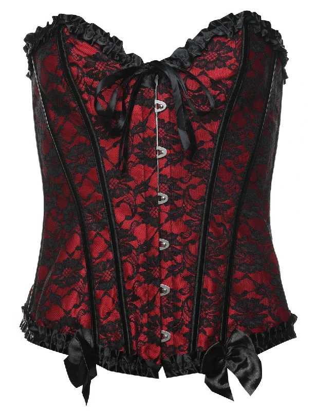 Black & Red 1990s Floral Lace Corset - S