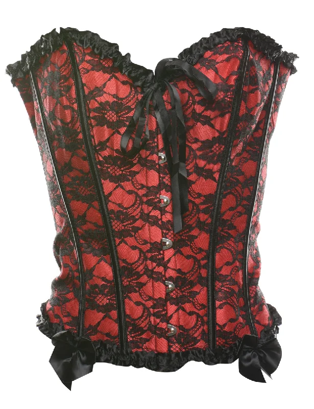 Black & Red 1990s Lace Boned Corset - M