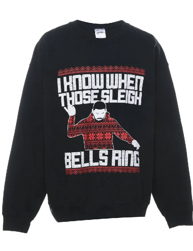 Black & Red Drake Design Christmas Sweatshirt - L