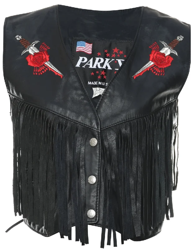 Black & Red Embroidered Fringed Waistcoat - M