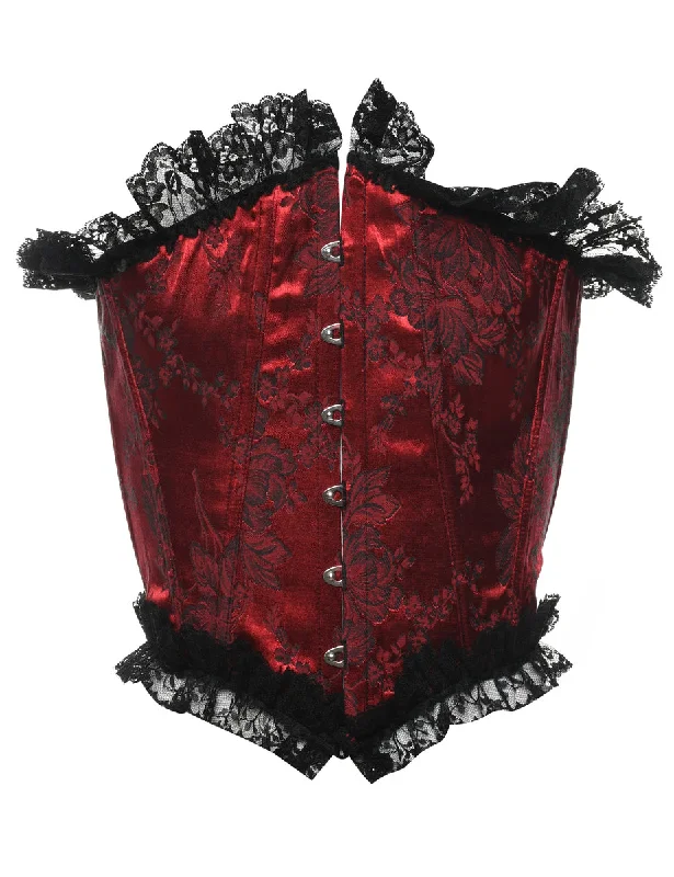 Black & Red Floral Lace Boned Corset - S