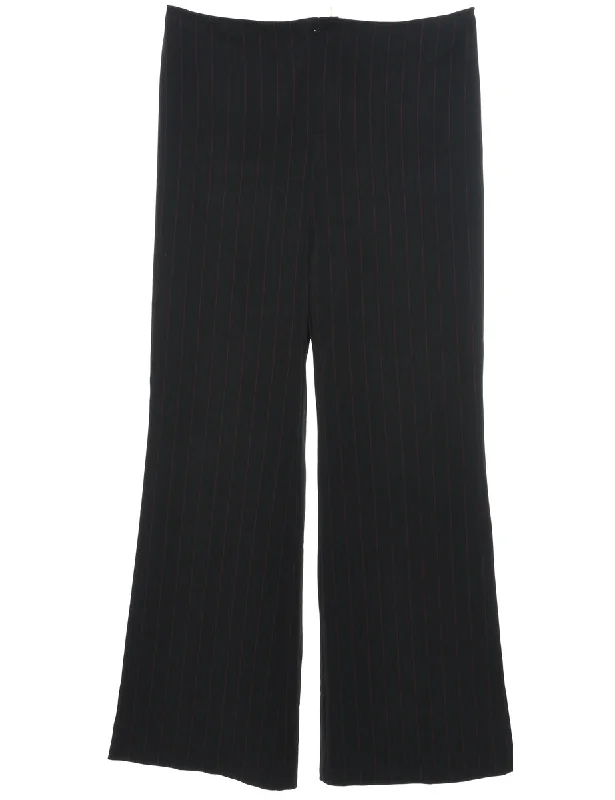 Black Striped Wide Leg Trousers - W34 L30