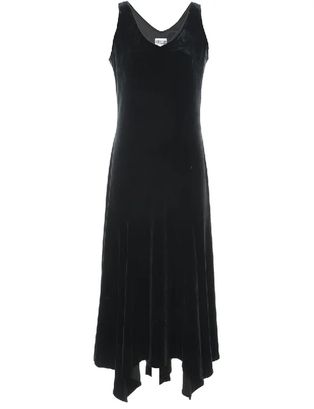 Black Velvet Evening Dress - L