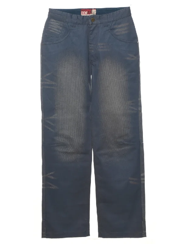 Blue Casual Straight-Fit Trousers - W28 L31