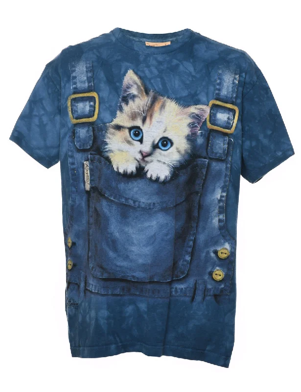 Blue Cat Design Tie Dye T-Shirt - L