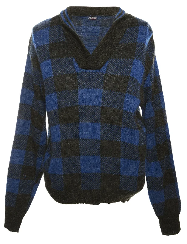 Blue Checked Jumper - M