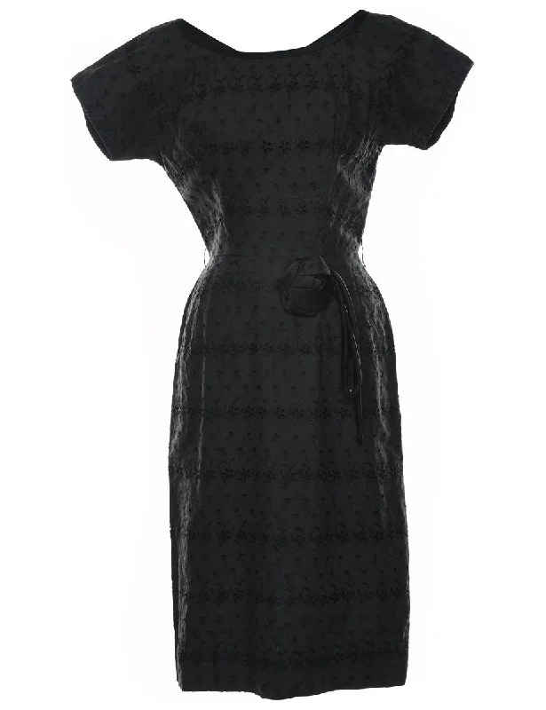 Broderie Anglaise Black 1960s Dress - M