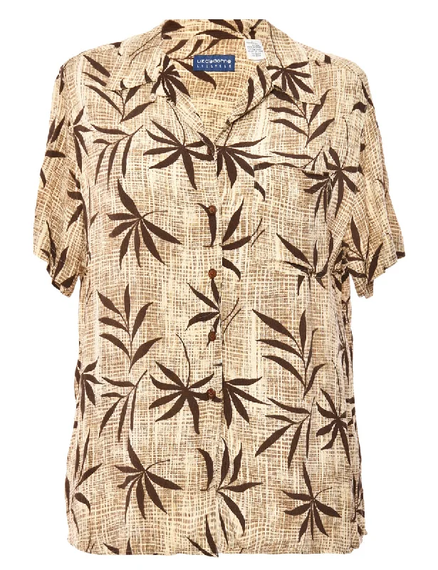 Brown Foliage Print Liz Claiborne Blouse - L