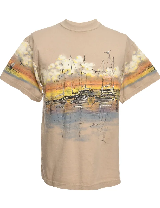 Brown Printed T-shirt - L