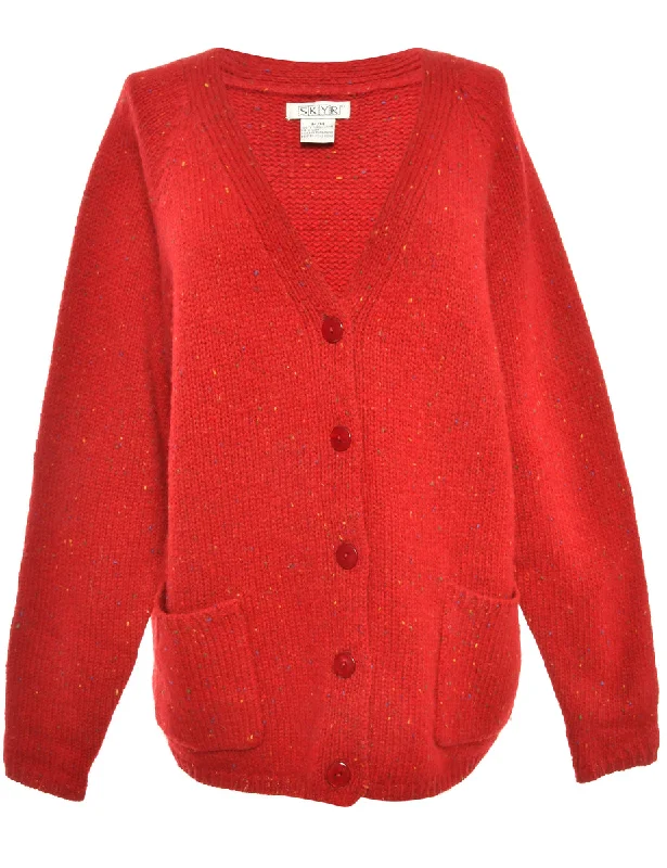 Button Front Red Cardigan - M